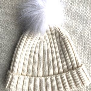 J Crew Ribbed Wool Blend Puffy Pom-pom Winter Beanie Ivory